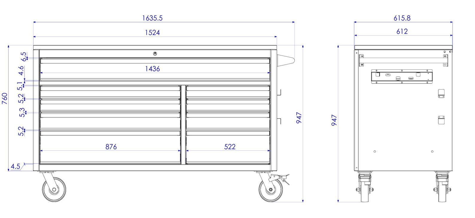 Tủ đồ nghề CSPS 152cm - 09 hộc kéo màu xanh lá. MSP: VNTC15209B61M - Ảnh 8